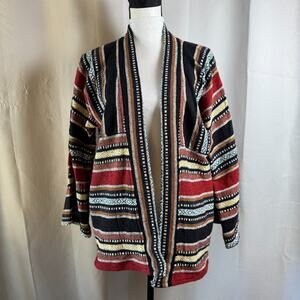 Kathmandu Imports Lg Boho Colorful Striped 100% Cotton Kimono Open Cardigan EUC